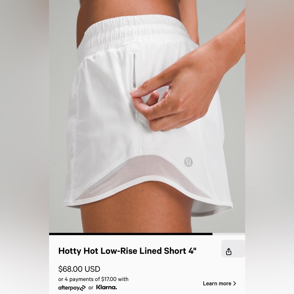 Lululemon Hotty Hot Low Rise white shorts